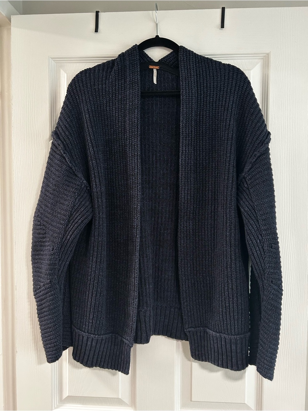 Free People Women’s Dark Navy Open-Front Knit Sweater Cardigan